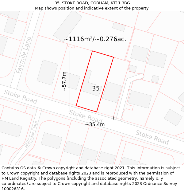 35, STOKE ROAD, COBHAM, KT11 3BG: Plot and title map