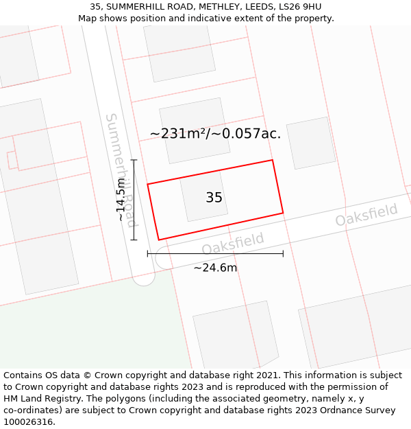 35, SUMMERHILL ROAD, METHLEY, LEEDS, LS26 9HU: Plot and title map