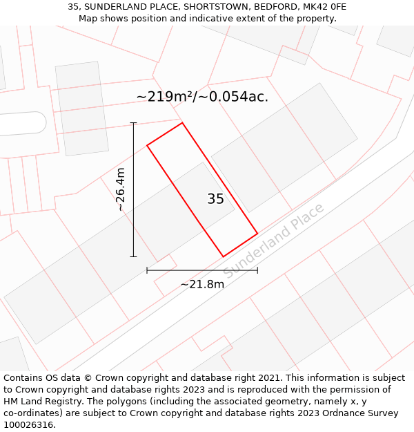 35, SUNDERLAND PLACE, SHORTSTOWN, BEDFORD, MK42 0FE: Plot and title map