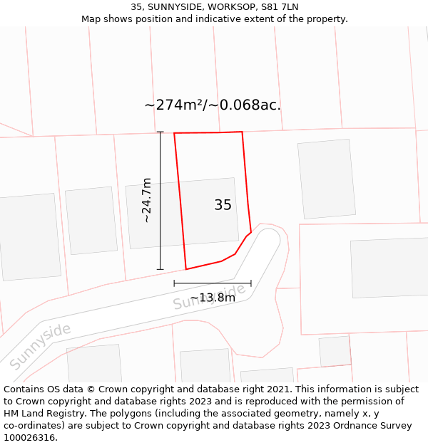 35, SUNNYSIDE, WORKSOP, S81 7LN: Plot and title map