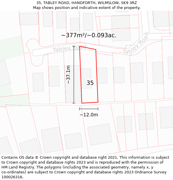 35, TABLEY ROAD, HANDFORTH, WILMSLOW, SK9 3RZ: Plot and title map