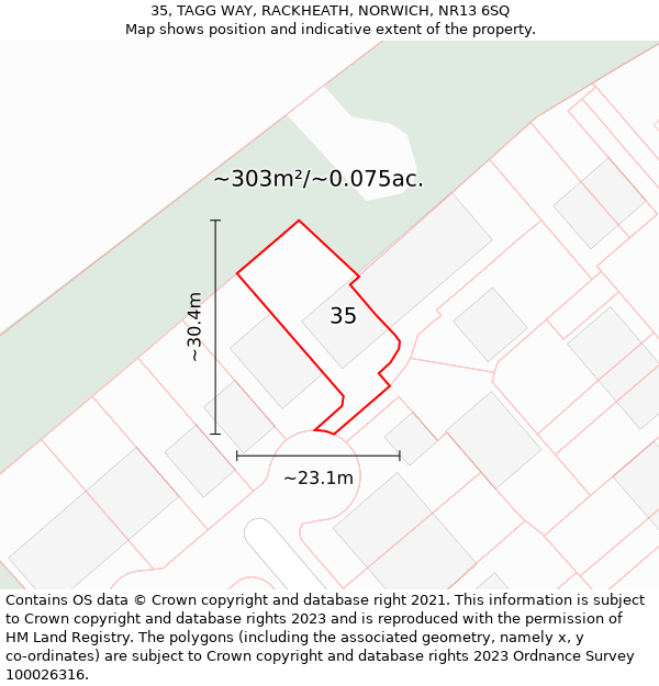 35, TAGG WAY, RACKHEATH, NORWICH, NR13 6SQ: Plot and title map