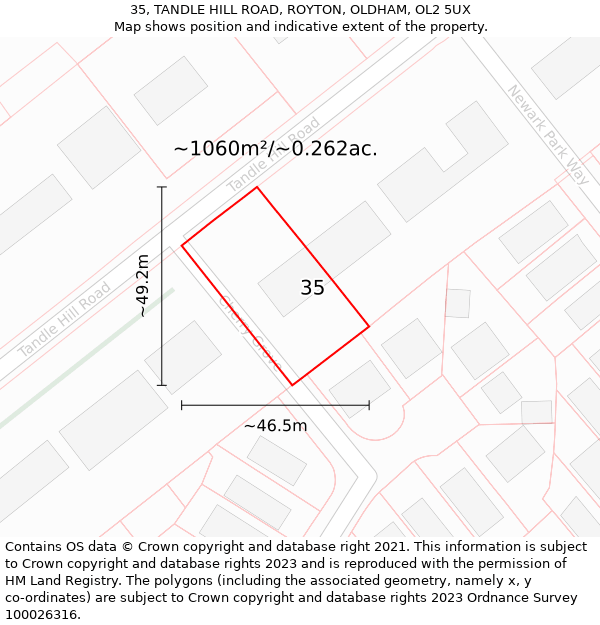 35, TANDLE HILL ROAD, ROYTON, OLDHAM, OL2 5UX: Plot and title map