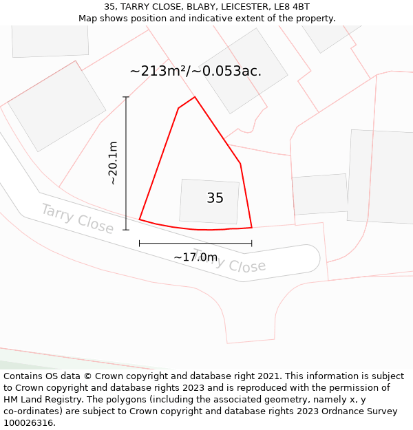 35, TARRY CLOSE, BLABY, LEICESTER, LE8 4BT: Plot and title map