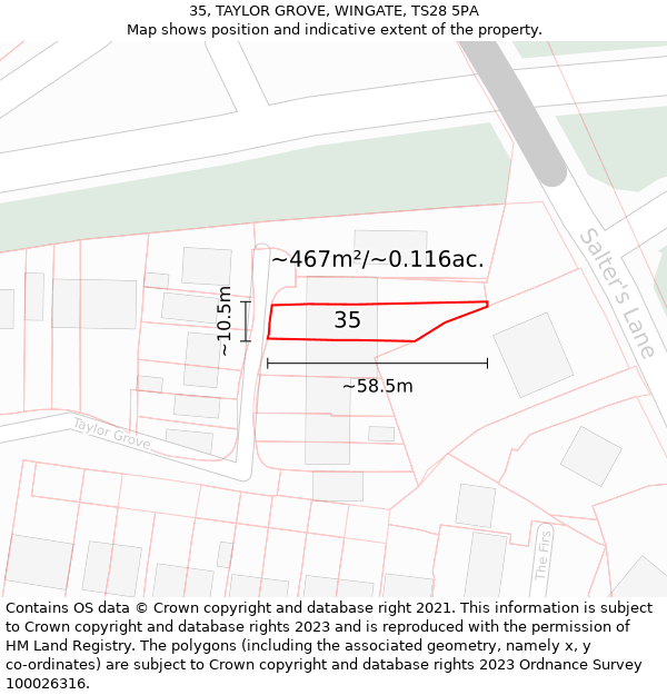 35, TAYLOR GROVE, WINGATE, TS28 5PA: Plot and title map