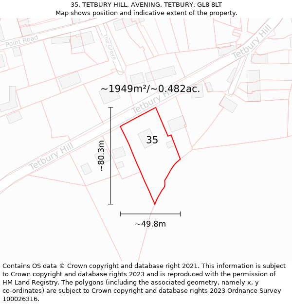 35, TETBURY HILL, AVENING, TETBURY, GL8 8LT: Plot and title map