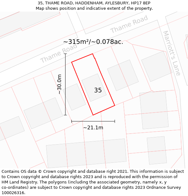 35, THAME ROAD, HADDENHAM, AYLESBURY, HP17 8EP: Plot and title map