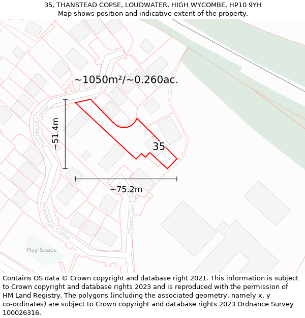 35, THANSTEAD COPSE, LOUDWATER, HIGH WYCOMBE, HP10 9YH: Plot and title map