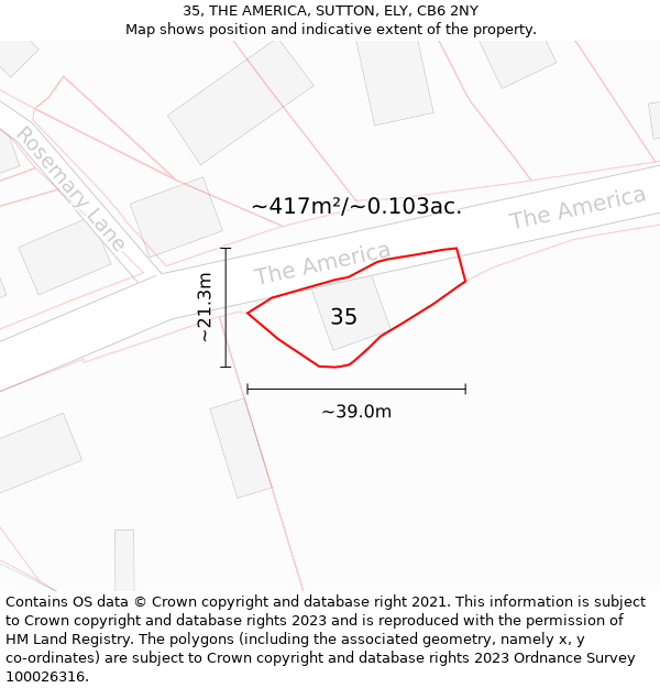 35, THE AMERICA, SUTTON, ELY, CB6 2NY: Plot and title map