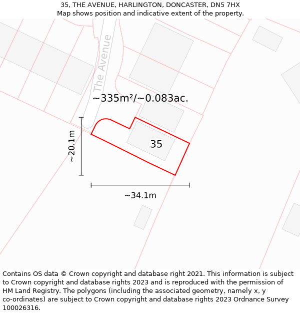 35, THE AVENUE, HARLINGTON, DONCASTER, DN5 7HX: Plot and title map