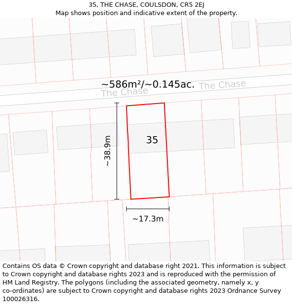 35, THE CHASE, COULSDON, CR5 2EJ: Plot and title map