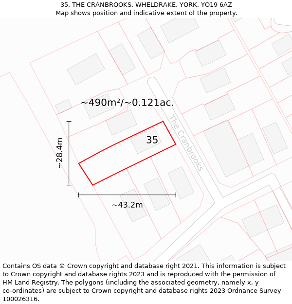 35, THE CRANBROOKS, WHELDRAKE, YORK, YO19 6AZ: Plot and title map