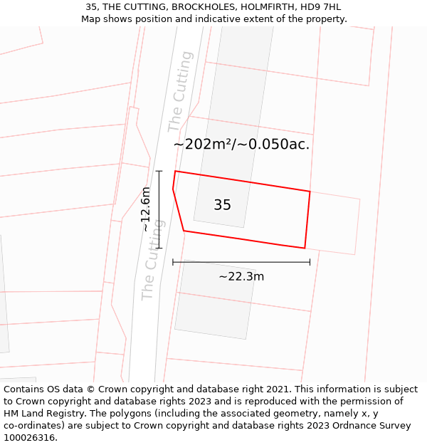 35, THE CUTTING, BROCKHOLES, HOLMFIRTH, HD9 7HL: Plot and title map