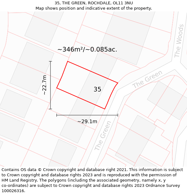 35, THE GREEN, ROCHDALE, OL11 3NU: Plot and title map