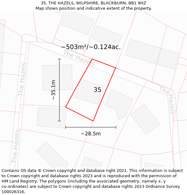 35, THE HAZELS, WILPSHIRE, BLACKBURN, BB1 9HZ: Plot and title map