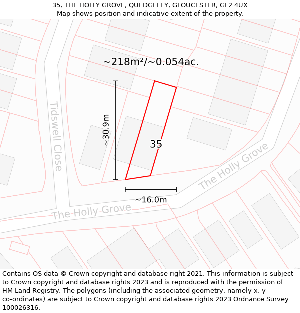 35, THE HOLLY GROVE, QUEDGELEY, GLOUCESTER, GL2 4UX: Plot and title map