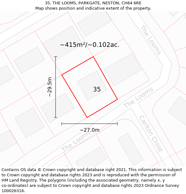 35, THE LOOMS, PARKGATE, NESTON, CH64 6RE: Plot and title map