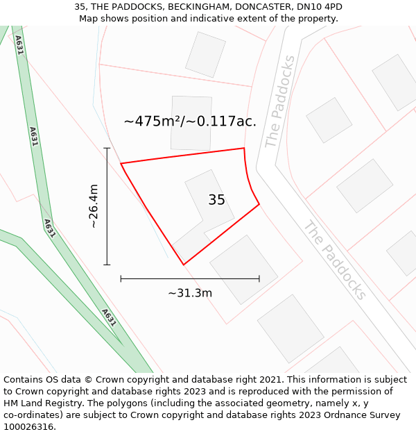 35, THE PADDOCKS, BECKINGHAM, DONCASTER, DN10 4PD: Plot and title map