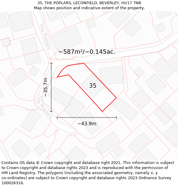 35, THE POPLARS, LECONFIELD, BEVERLEY, HU17 7NB: Plot and title map