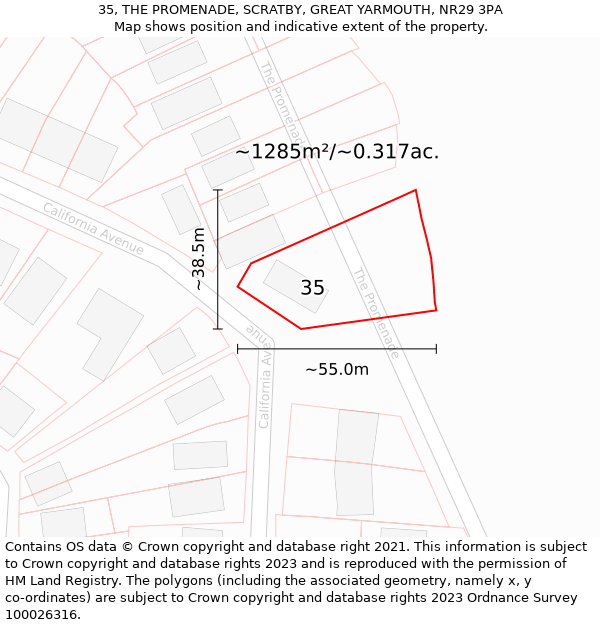 35, THE PROMENADE, SCRATBY, GREAT YARMOUTH, NR29 3PA: Plot and title map