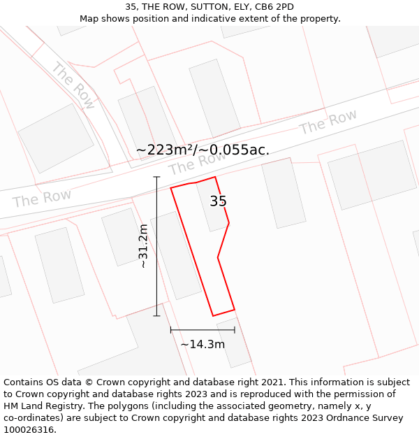 35, THE ROW, SUTTON, ELY, CB6 2PD: Plot and title map