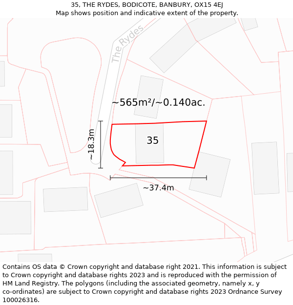 35, THE RYDES, BODICOTE, BANBURY, OX15 4EJ: Plot and title map