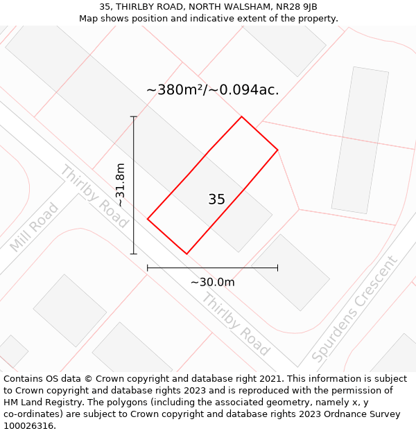 35, THIRLBY ROAD, NORTH WALSHAM, NR28 9JB: Plot and title map