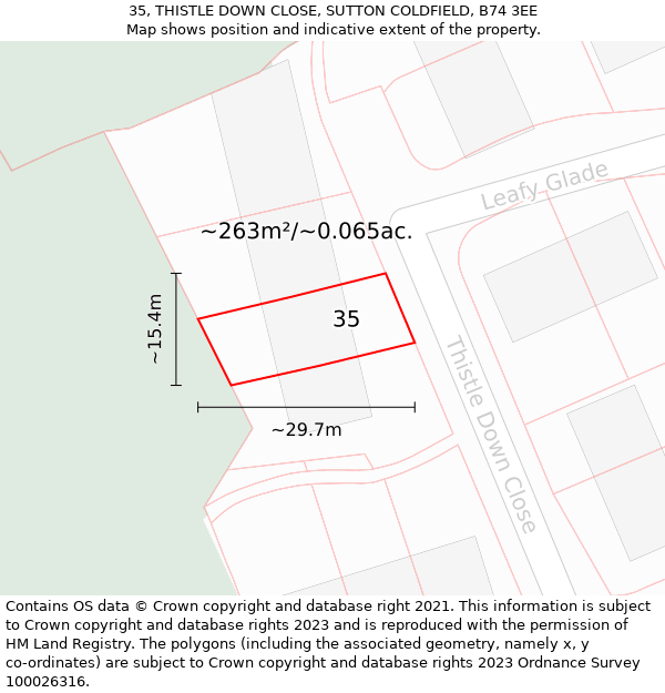 35, THISTLE DOWN CLOSE, SUTTON COLDFIELD, B74 3EE: Plot and title map