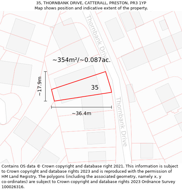 35, THORNBANK DRIVE, CATTERALL, PRESTON, PR3 1YP: Plot and title map