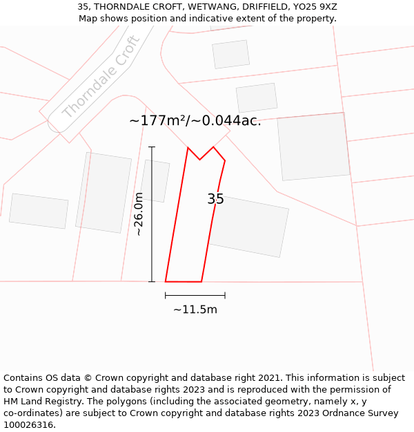 35, THORNDALE CROFT, WETWANG, DRIFFIELD, YO25 9XZ: Plot and title map