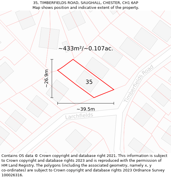 35, TIMBERFIELDS ROAD, SAUGHALL, CHESTER, CH1 6AP: Plot and title map