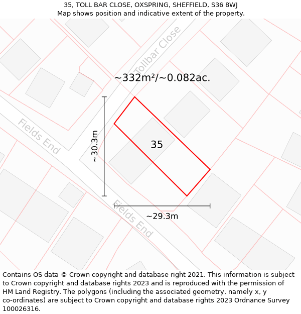 35, TOLL BAR CLOSE, OXSPRING, SHEFFIELD, S36 8WJ: Plot and title map