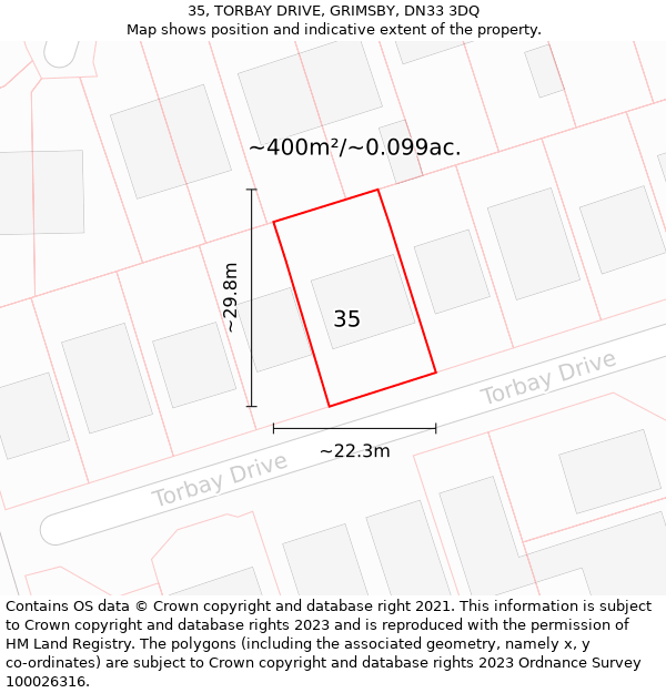 35, TORBAY DRIVE, GRIMSBY, DN33 3DQ: Plot and title map