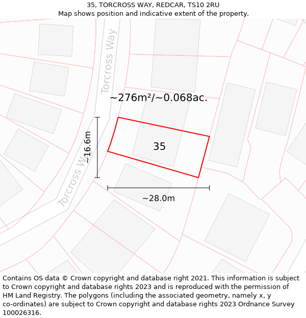 35, TORCROSS WAY, REDCAR, TS10 2RU: Plot and title map