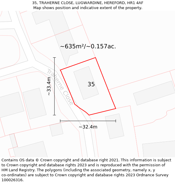 35, TRAHERNE CLOSE, LUGWARDINE, HEREFORD, HR1 4AF: Plot and title map