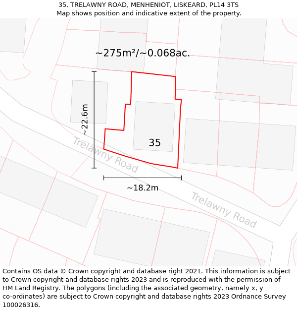 35, TRELAWNY ROAD, MENHENIOT, LISKEARD, PL14 3TS: Plot and title map