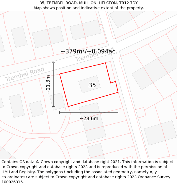 35, TREMBEL ROAD, MULLION, HELSTON, TR12 7DY: Plot and title map