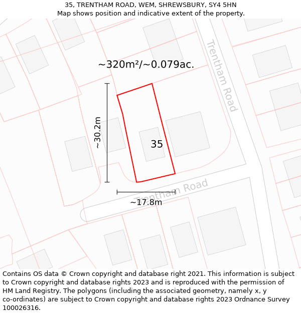 35, TRENTHAM ROAD, WEM, SHREWSBURY, SY4 5HN: Plot and title map