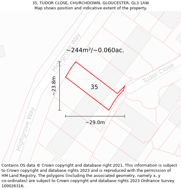 35, TUDOR CLOSE, CHURCHDOWN, GLOUCESTER, GL3 1AW: Plot and title map