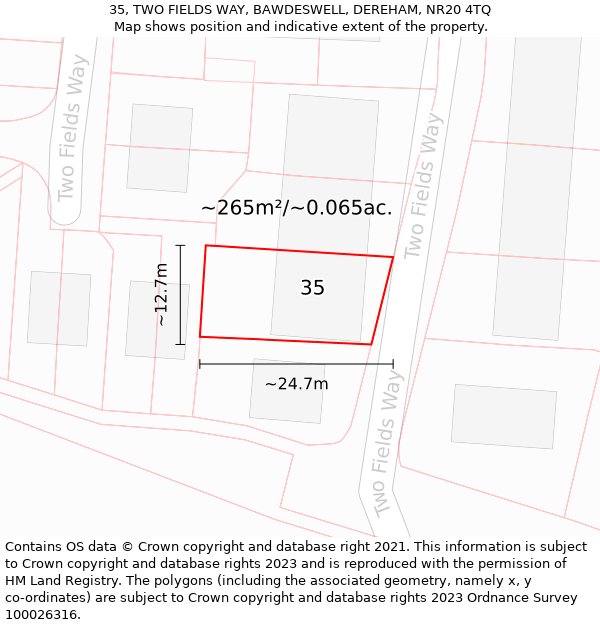 35, TWO FIELDS WAY, BAWDESWELL, DEREHAM, NR20 4TQ: Plot and title map