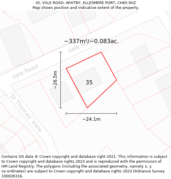 35, VALE ROAD, WHITBY, ELLESMERE PORT, CH65 9AZ: Plot and title map