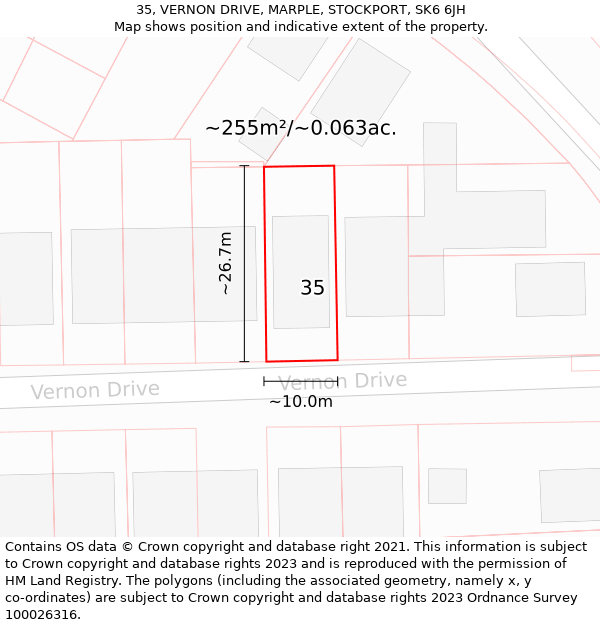 35, VERNON DRIVE, MARPLE, STOCKPORT, SK6 6JH: Plot and title map
