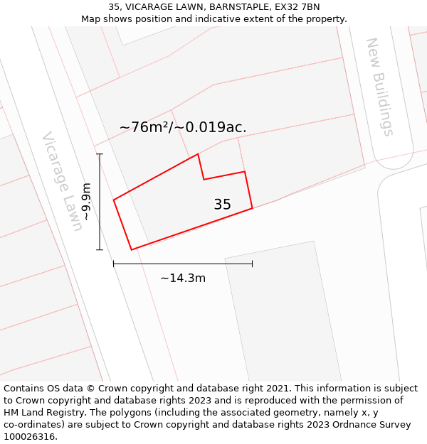 35, VICARAGE LAWN, BARNSTAPLE, EX32 7BN: Plot and title map