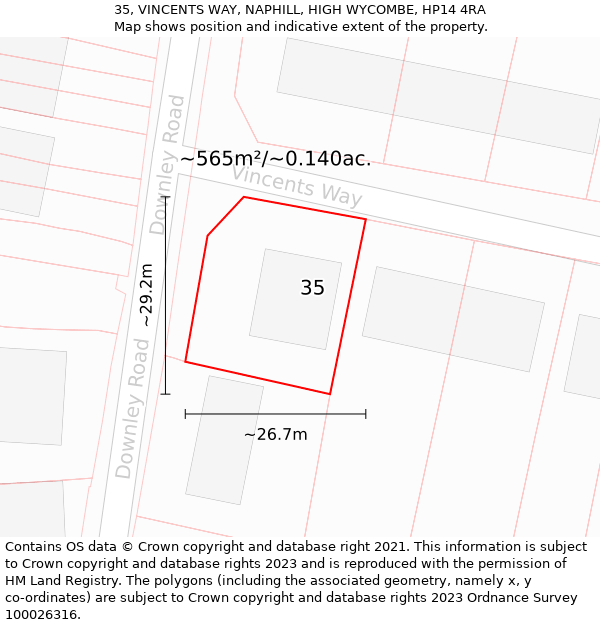 35, VINCENTS WAY, NAPHILL, HIGH WYCOMBE, HP14 4RA: Plot and title map