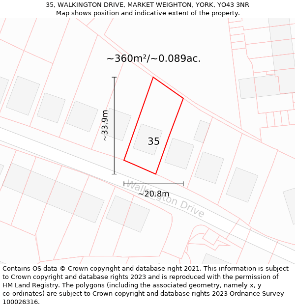 35, WALKINGTON DRIVE, MARKET WEIGHTON, YORK, YO43 3NR: Plot and title map