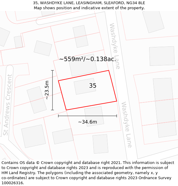 35, WASHDYKE LANE, LEASINGHAM, SLEAFORD, NG34 8LE: Plot and title map