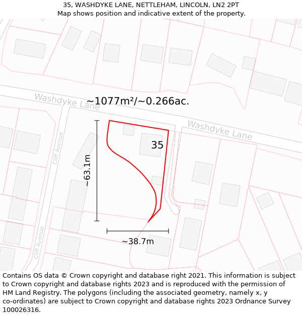 35, WASHDYKE LANE, NETTLEHAM, LINCOLN, LN2 2PT: Plot and title map