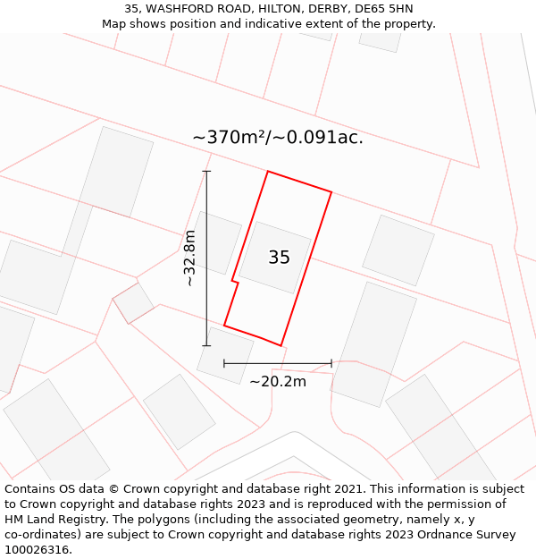 35, WASHFORD ROAD, HILTON, DERBY, DE65 5HN: Plot and title map