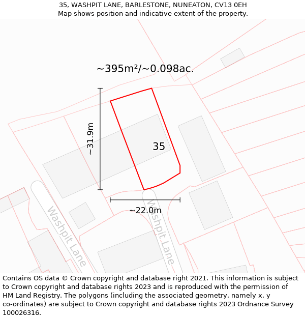 35, WASHPIT LANE, BARLESTONE, NUNEATON, CV13 0EH: Plot and title map