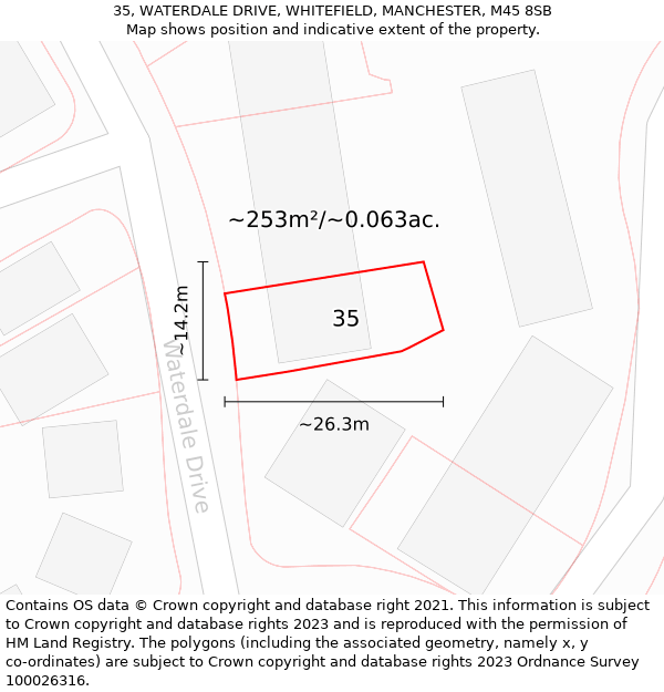 35, WATERDALE DRIVE, WHITEFIELD, MANCHESTER, M45 8SB: Plot and title map